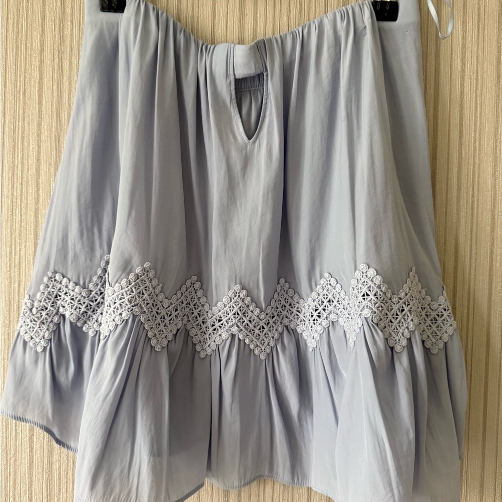 Ramy Brook Light Blue Flowy  Crochet-Trim tube top or Mini Skirt